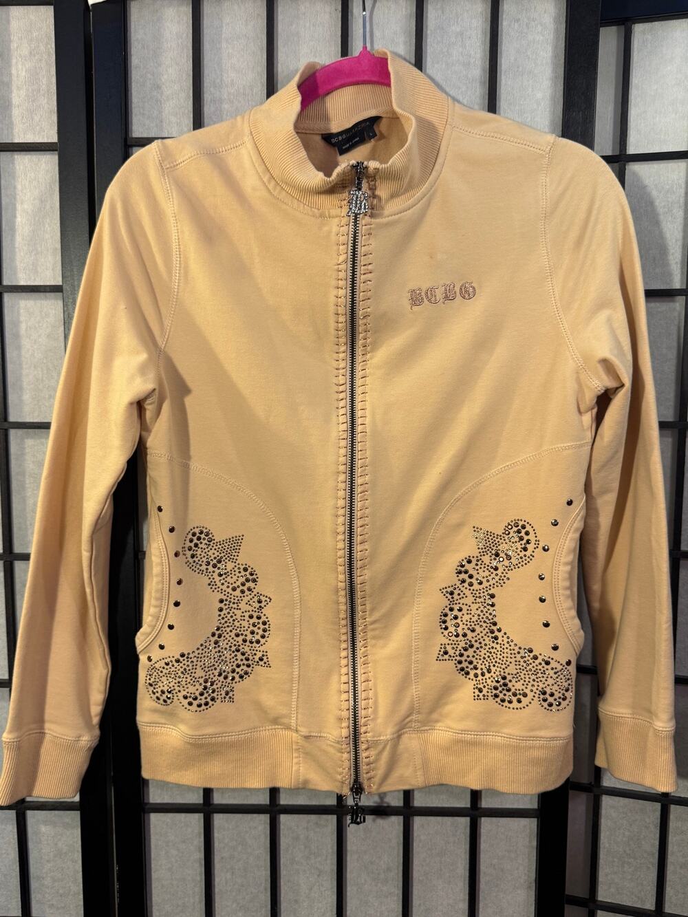 TITLE:
BCBGMAXAZRIA Rhinestone Studded Full Zip Track Jacket Size L